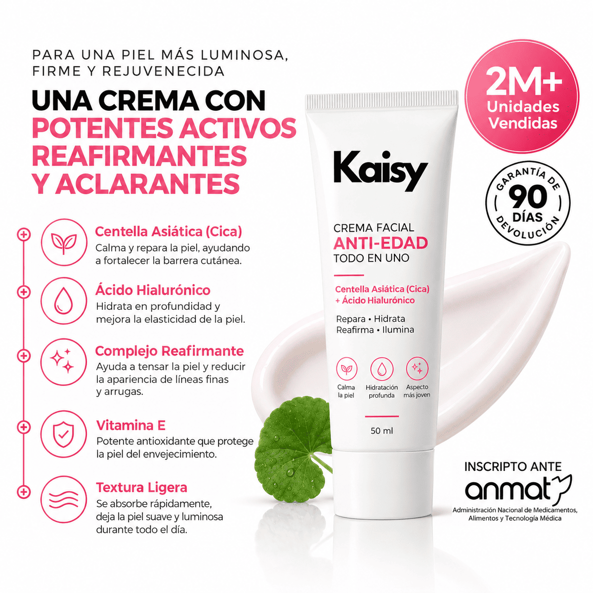 Kaisy™ Crema facial Antiedad · Efecto lifting inmediato + Piel de vidrio coreana