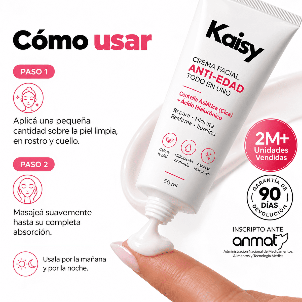 Kaisy™ Crema facial Antiedad · Efecto lifting inmediato + Piel de vidrio coreana